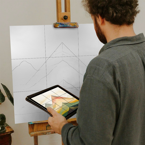 Artist with iPad and Easel