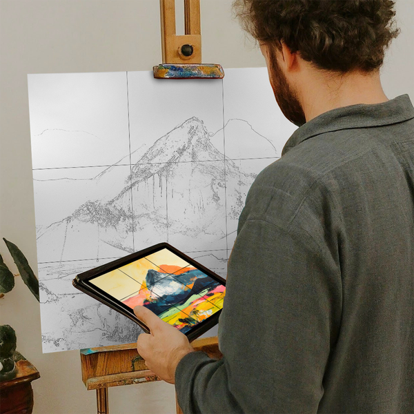 Artist with iPad and Easel