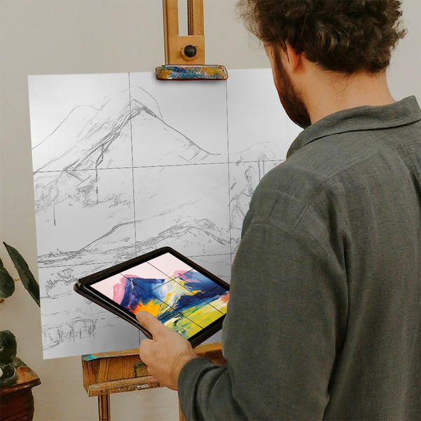 Artist with iPad and Easel