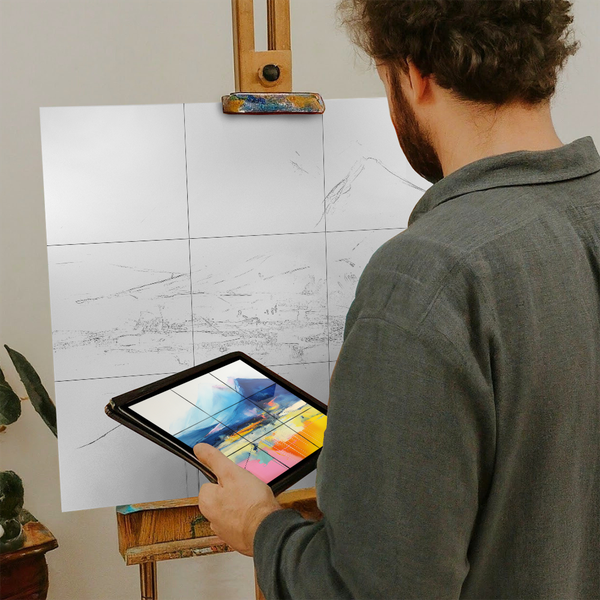 Artist with iPad and Easel