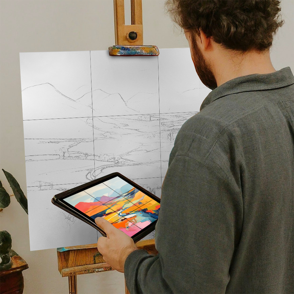 Artist with iPad and Easel