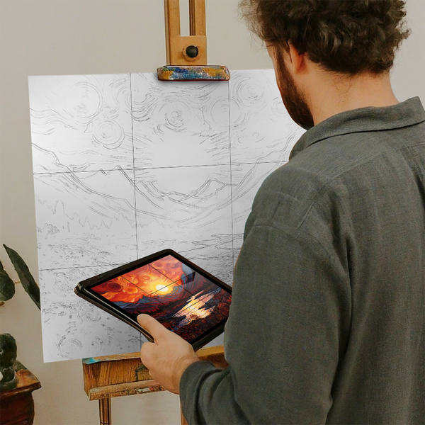 Artist with iPad and Easel