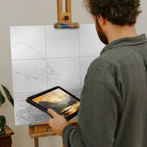 Artist with iPad and Easel