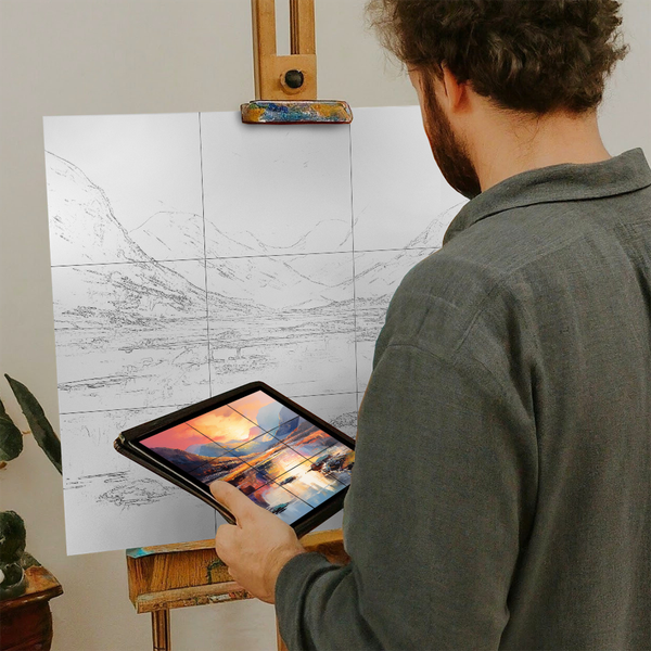 Artist with iPad and Easel