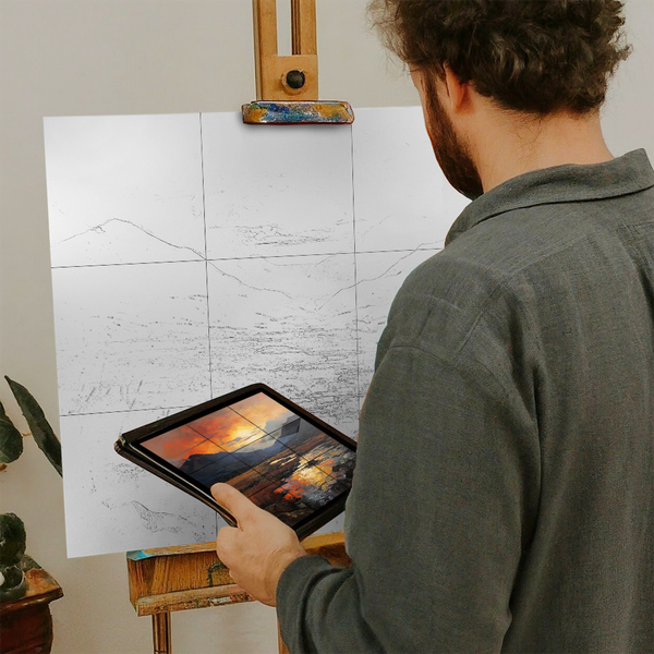 Artist with iPad and Easel