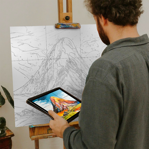 Artist with iPad and Easel