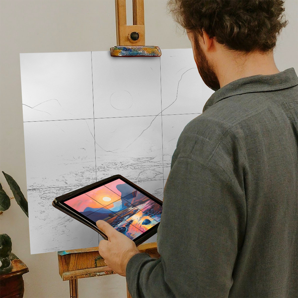 Artist with iPad and Easel