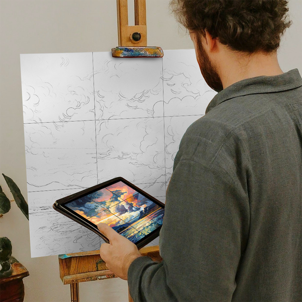 Artist with iPad and Easel