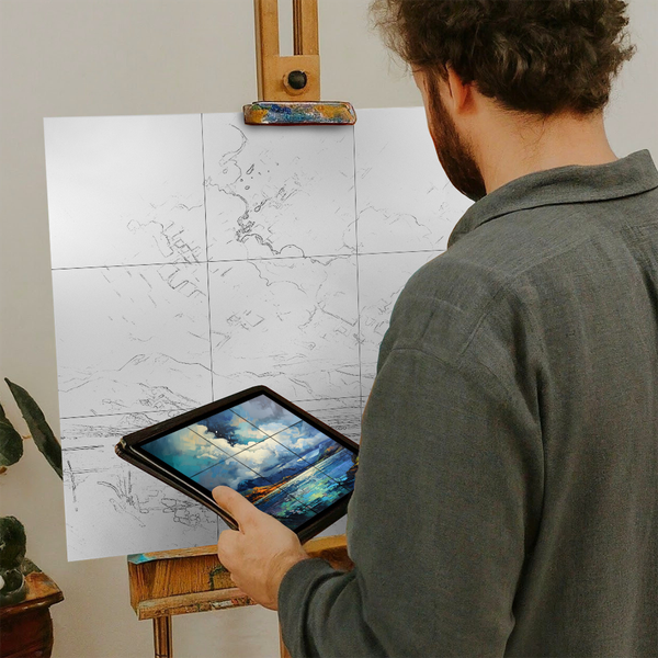 Artist with iPad and Easel