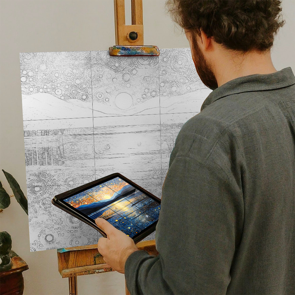 Artist with iPad and Easel