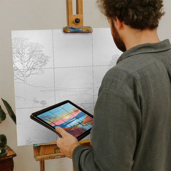 Artist with iPad and Easel