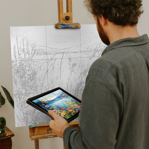 Artist with iPad and Easel