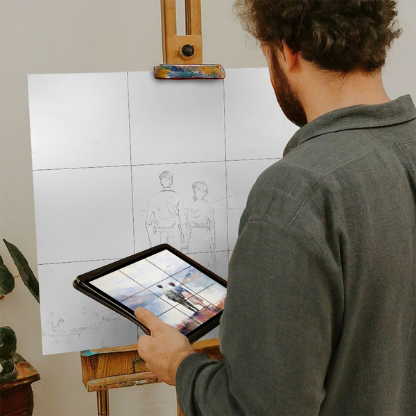 Artist with iPad and Easel