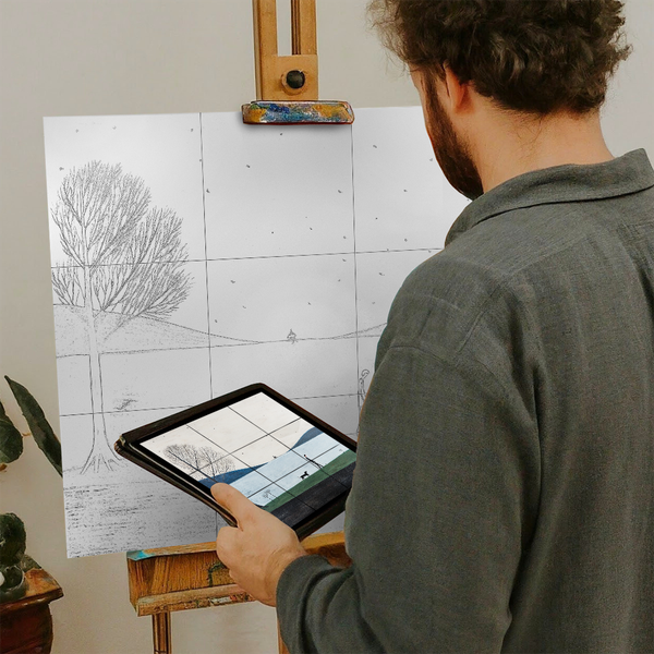 Artist with iPad and Easel