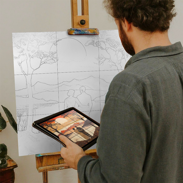 Artist with iPad and Easel