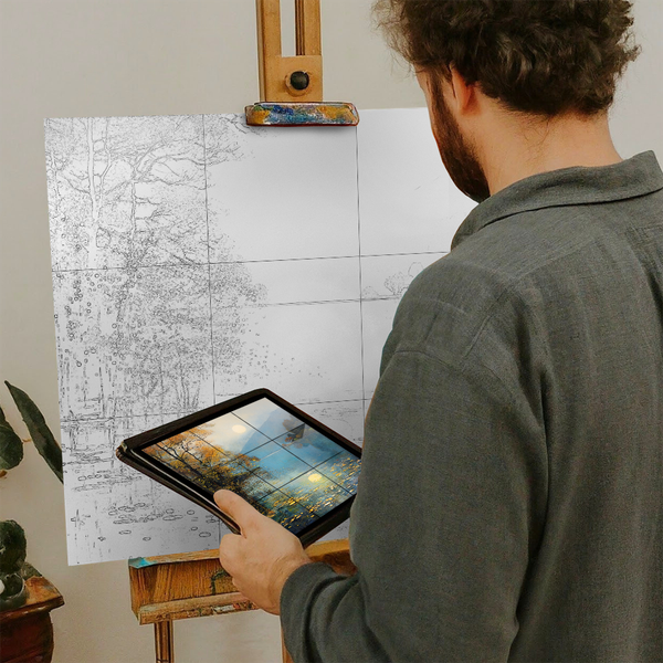 Artist with iPad and Easel