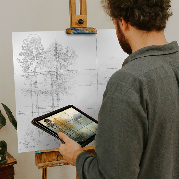 Artist with iPad and Easel