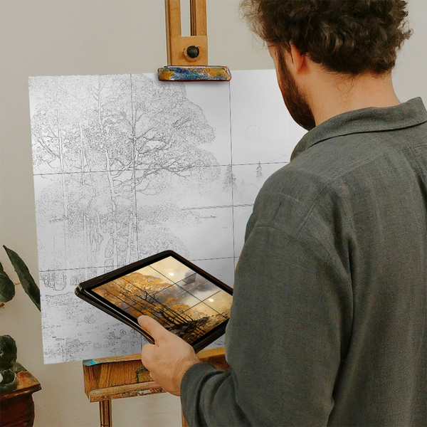 Artist with iPad and Easel