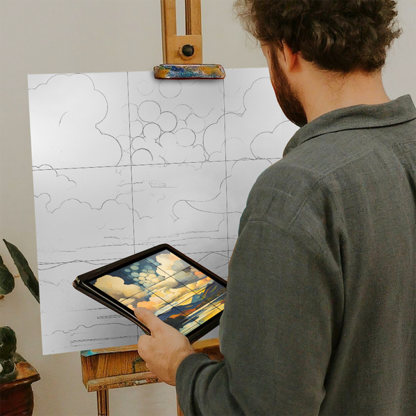 Artist with iPad and Easel