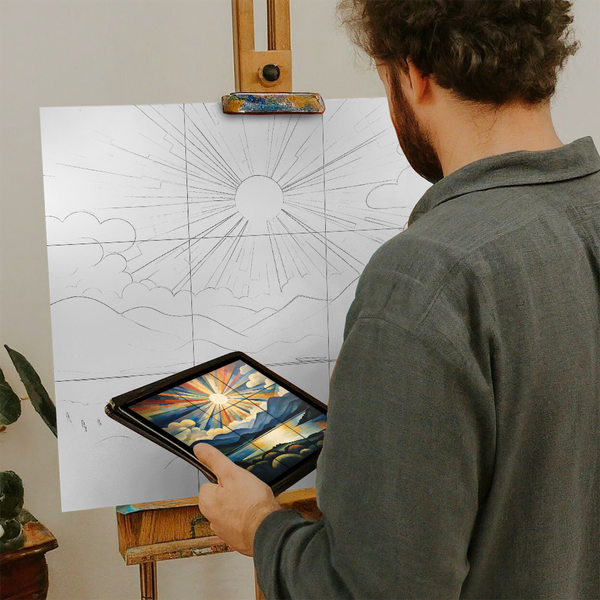 Artist with iPad and Easel