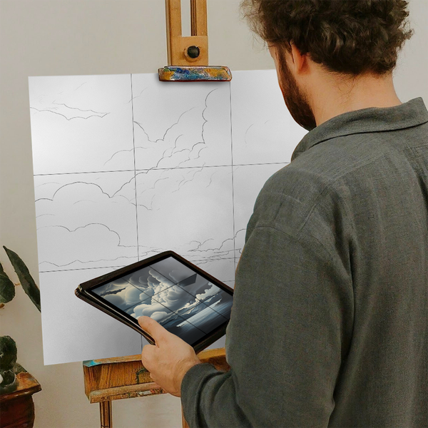 Artist with iPad and Easel