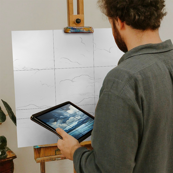 Artist with iPad and Easel