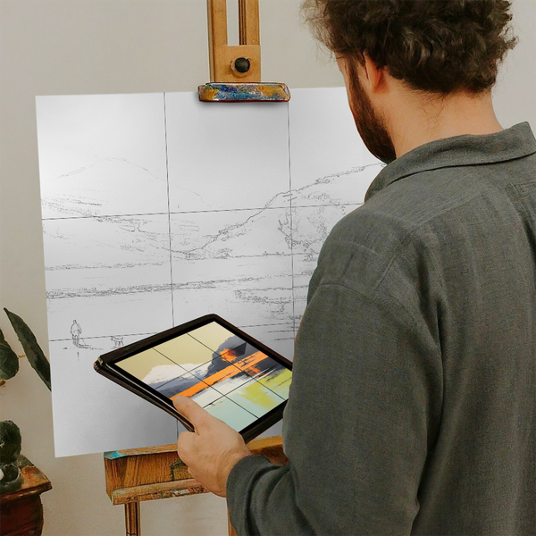 Artist with iPad and Easel