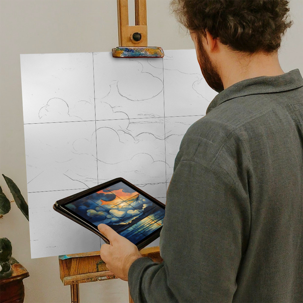 Artist with iPad and Easel