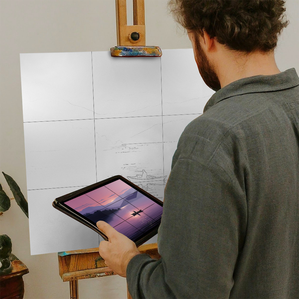 Artist with iPad and Easel