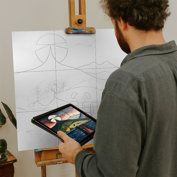 Artist with iPad and Easel