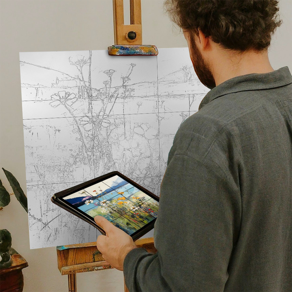 Artist with iPad and Easel