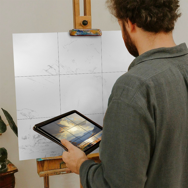 Artist with iPad and Easel