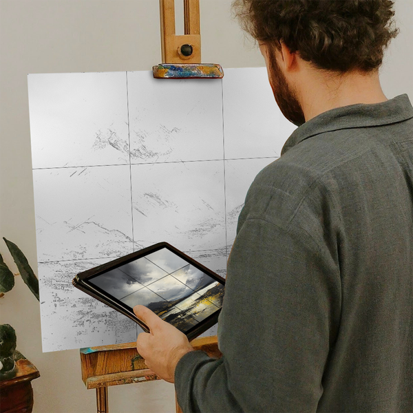 Artist with iPad and Easel