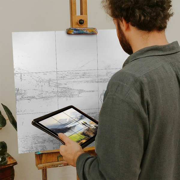 Artist with iPad and Easel