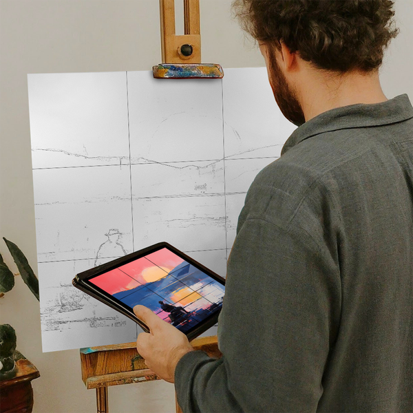 Artist with iPad and Easel