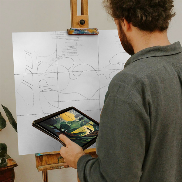 Artist with iPad and Easel