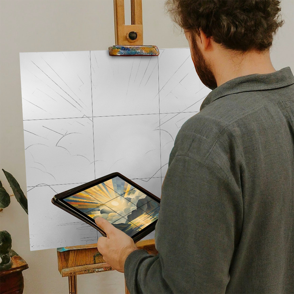 Artist with iPad and Easel