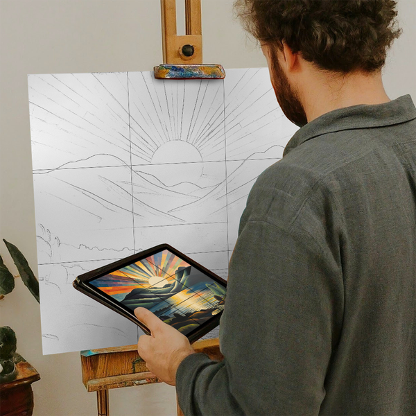 Artist with iPad and Easel