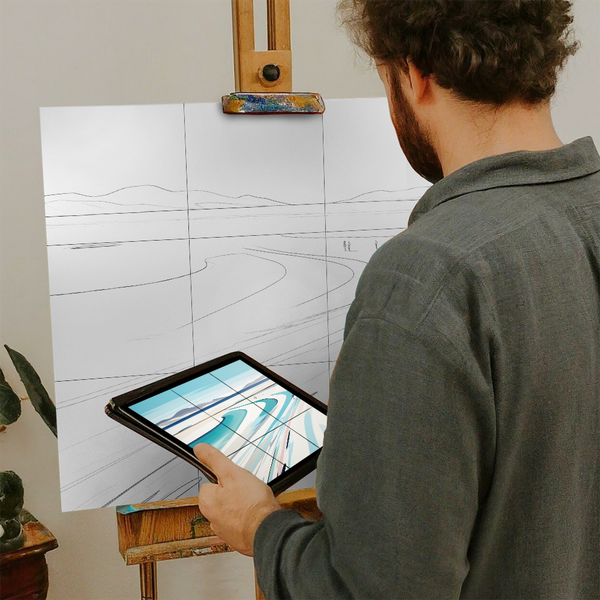 Artist with iPad and Easel