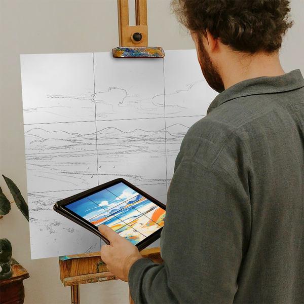 Artist with iPad and Easel