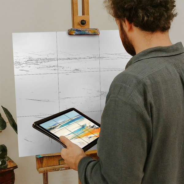 Artist with iPad and Easel