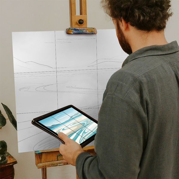 Artist with iPad and Easel