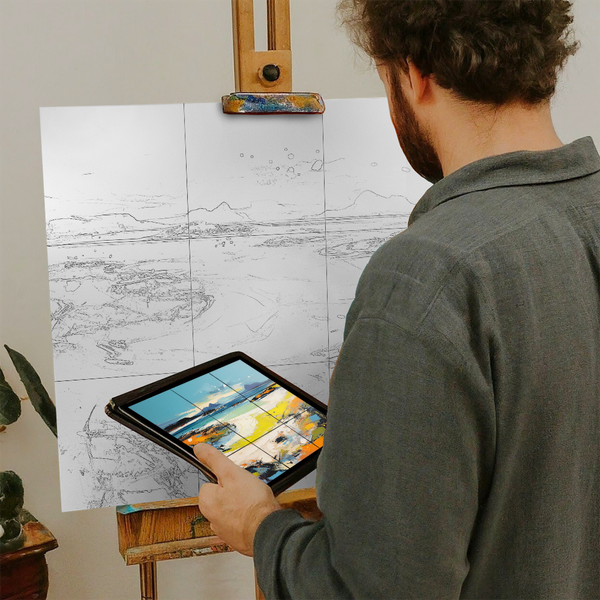 Artist with iPad and Easel