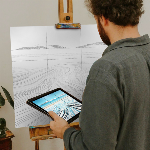 Artist with iPad and Easel