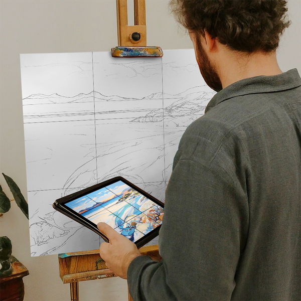 Artist with iPad and Easel