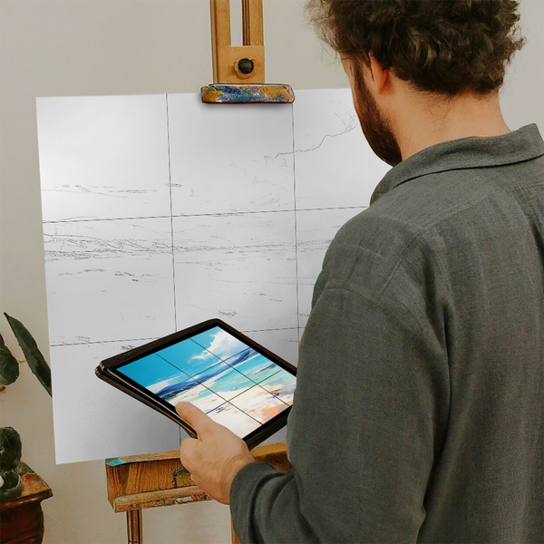 Artist with iPad and Easel