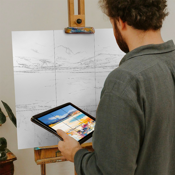 Artist with iPad and Easel