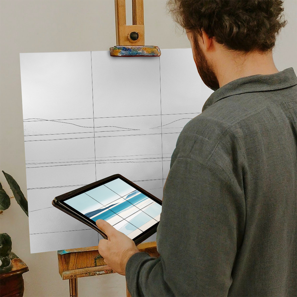 Artist with iPad and Easel