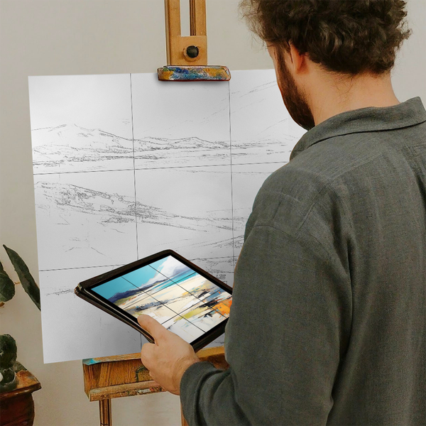 Artist with iPad and Easel