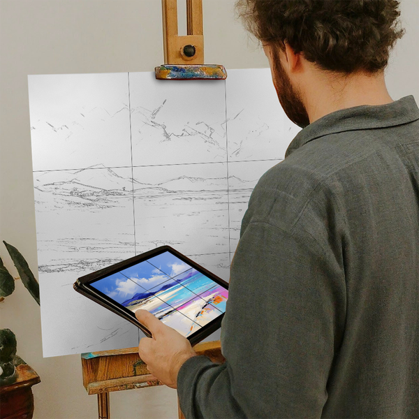 Artist with iPad and Easel